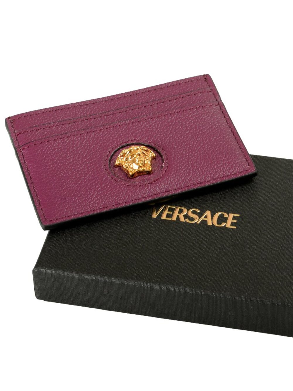 Versace Deep Purple 100% Leather Gold Medusa Card Case Holder
